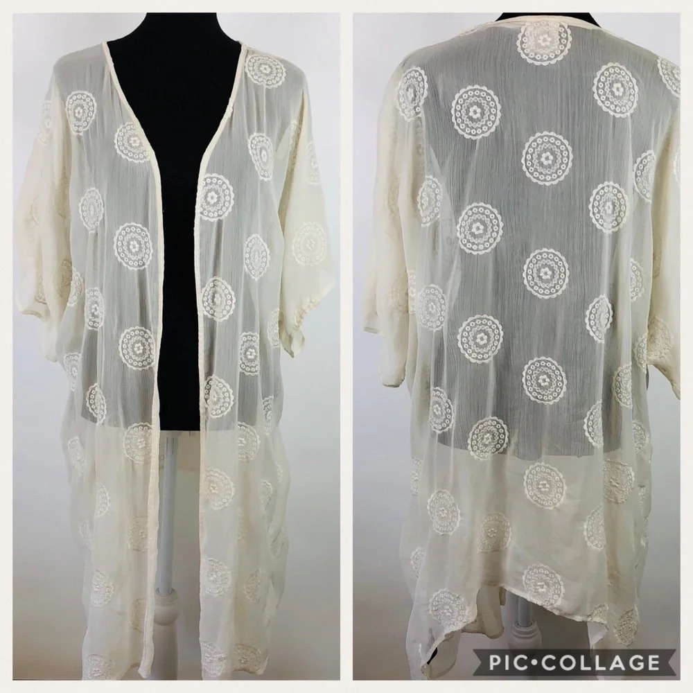 Knox Rose Sheer Embroidered Kimono Top Cover‎ Up